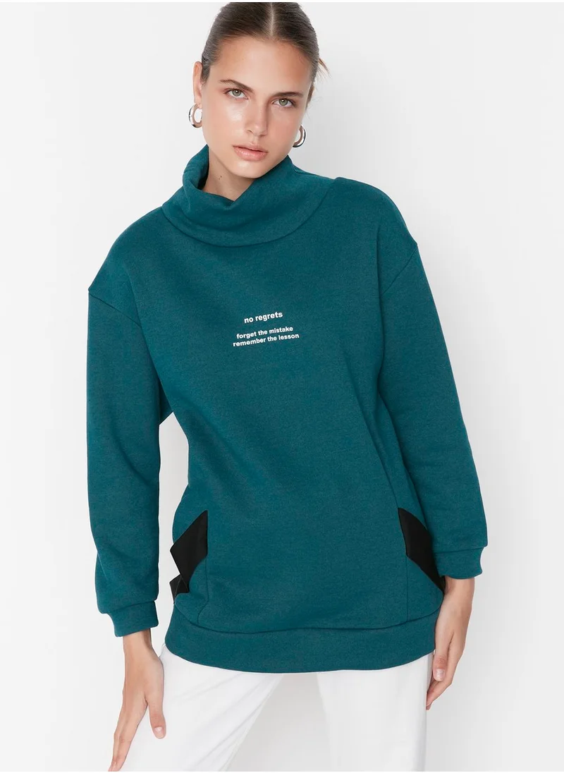 trendyol High Neck Printed Sweatshirt