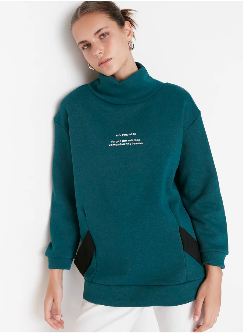 trendyol High Neck Printed Sweatshirt