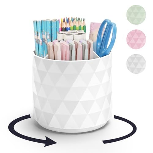 minimaliving Desk Organizer,Sparkling Diamond-like Pen Holder for Desk 360°Rotating Office Accessories,Pencil Cup with 5 Compartments Storage Box Caddy for Office,School,Home,Art Supply(White) - Image 1