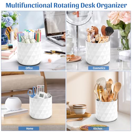 minimaliving Desk Organizer,Sparkling Diamond-like Pen Holder for Desk 360°Rotating Office Accessories,Pencil Cup with 5 Compartments Storage Box Caddy for Office,School,Home,Art Supply(White) - Image 3