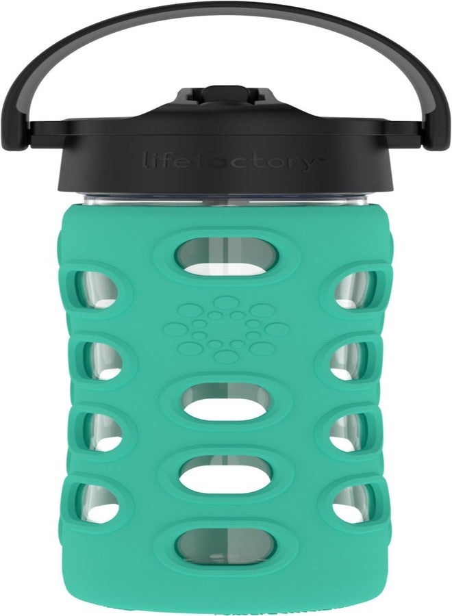 Lifefactory 12-Ounce Glass Water Bottle with Pivot Straw Cap and Protective Silicone Sleeve, Kale - Image 1