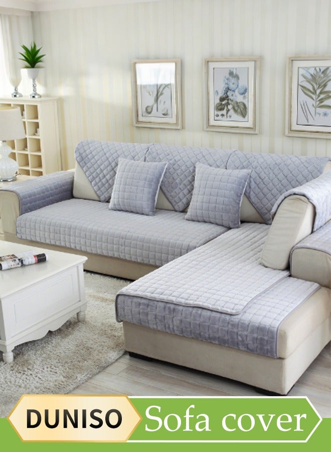 DUNISO 2 Pcs Sofa Cover, Flannel Sofa Protective Cover, Anti Slip Furniture Cover, Dust Proof Pet Mat, Anti Fouling And Wear Resistant, Suitable For Use In All Seasons，Grey - Image 1