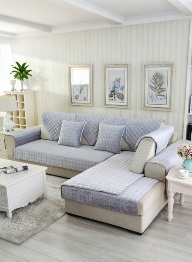 DUNISO 2 Pcs Sofa Cover, Flannel Sofa Protective Cover, Anti Slip Furniture Cover, Dust Proof Pet Mat, Anti Fouling And Wear Resistant, Suitable For Use In All Seasons，Grey - Image 3