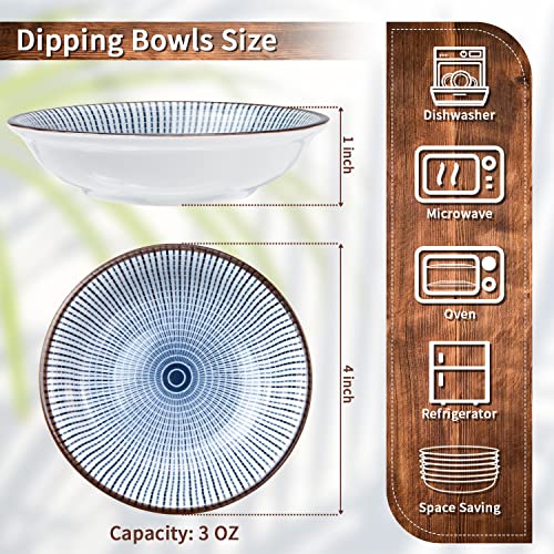 Eisinly Dipping Bowls, Soy Sauce Dish Ceramic, 3 OZ Small Serving Bowls for Side Dishes Vintage Blue Stylish Design, Set of 6 Mini Appetizer Plates for Condiment Sushi Ketchup BBQ Party, 4 Inch - Image 4