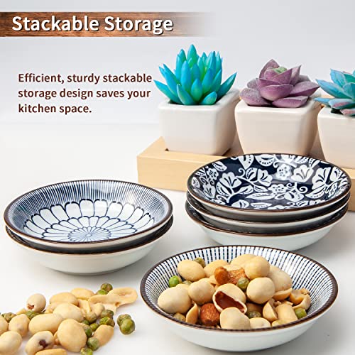 Eisinly Dipping Bowls, Soy Sauce Dish Ceramic, 3 OZ Small Serving Bowls for Side Dishes Vintage Blue Stylish Design, Set of 6 Mini Appetizer Plates for Condiment Sushi Ketchup BBQ Party, 4 Inch - Image 5