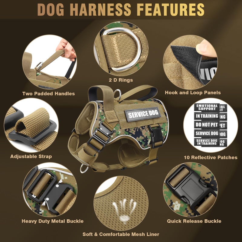 WINSEE Tactical Dog Harness for Medium Dog, Heavy Duty Service Working MOLLE Vest with 10 Pet Patches, 2X Metal Buckle Vest for Training Hunting Walking - Image 5