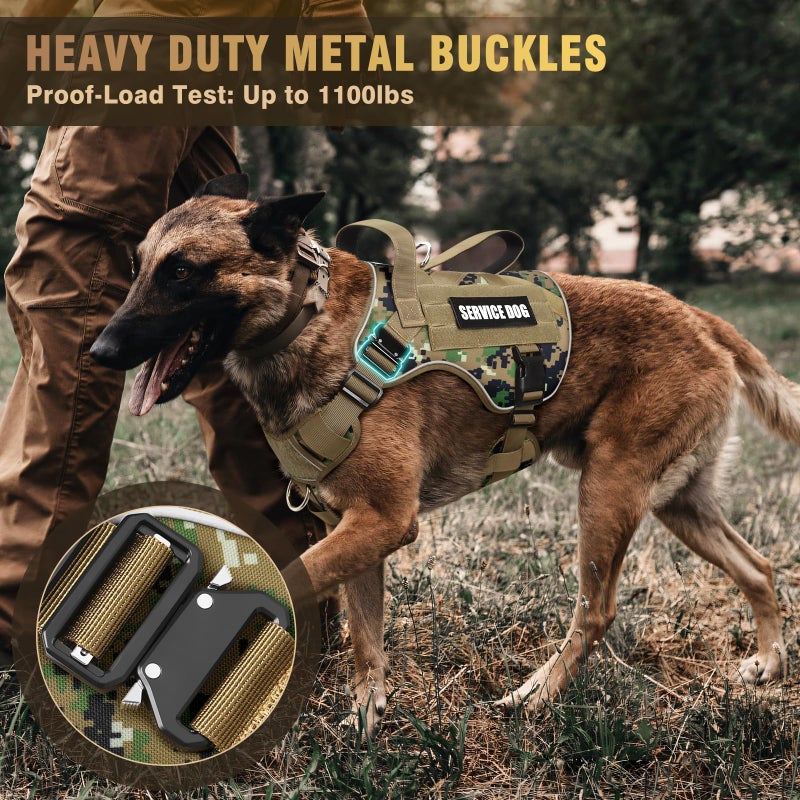 WINSEE Tactical Dog Harness for Medium Dog, Heavy Duty Service Working MOLLE Vest with 10 Pet Patches, 2X Metal Buckle Vest for Training Hunting Walking - Image 2