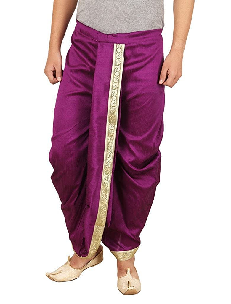 Royal Kurta Mens Silk Blend Free Size Dhoti Mid Rise Relaxed Pants (Purple-Pati) - Image 5