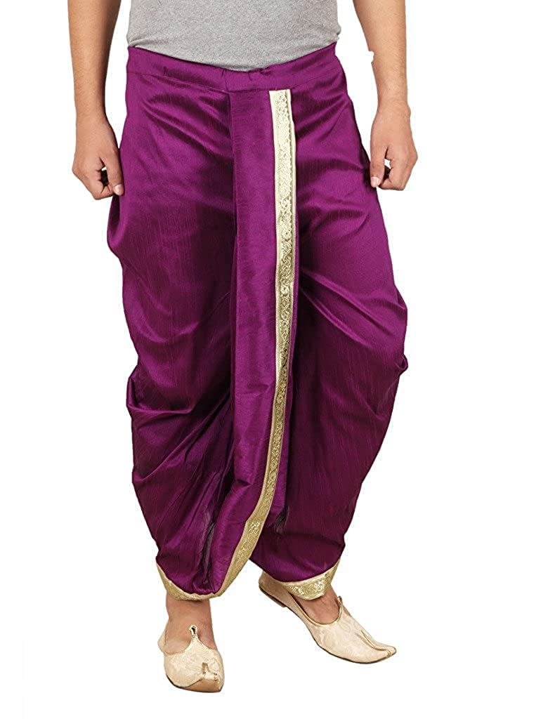 Royal Kurta Mens Silk Blend Free Size Dhoti Mid Rise Relaxed Pants (Purple-Pati) - Image 2