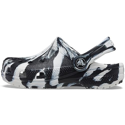 Crocs® Kids Classic Marbled Tie-Dye Clog Sneakers for Toddlers – Seasonal Graphics – Perforated – Round Toe Black/White 7 Toddler M - Image 1