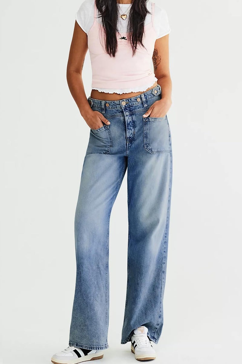 Allimy Womens High Waisted High Rise Straight Leg Baggy Stretch Wide Leg Jeans Woman Y2K Mom Boyfriend Jeans Trendy 2025 Denim Cargo Pants Blue Size 10 - Image 5