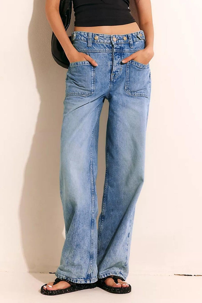 Allimy Womens High Waisted High Rise Straight Leg Baggy Stretch Wide Leg Jeans Woman Y2K Mom Boyfriend Jeans Trendy 2025 Denim Cargo Pants Blue Size 10 - Image 2