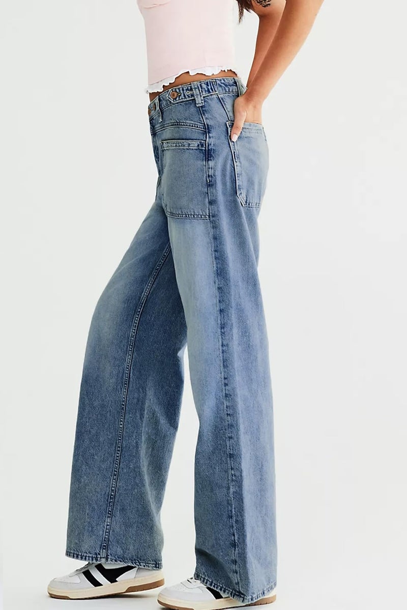 Allimy Womens High Waisted High Rise Straight Leg Baggy Stretch Wide Leg Jeans Woman Y2K Mom Boyfriend Jeans Trendy 2025 Denim Cargo Pants Blue Size 10 - Image 4