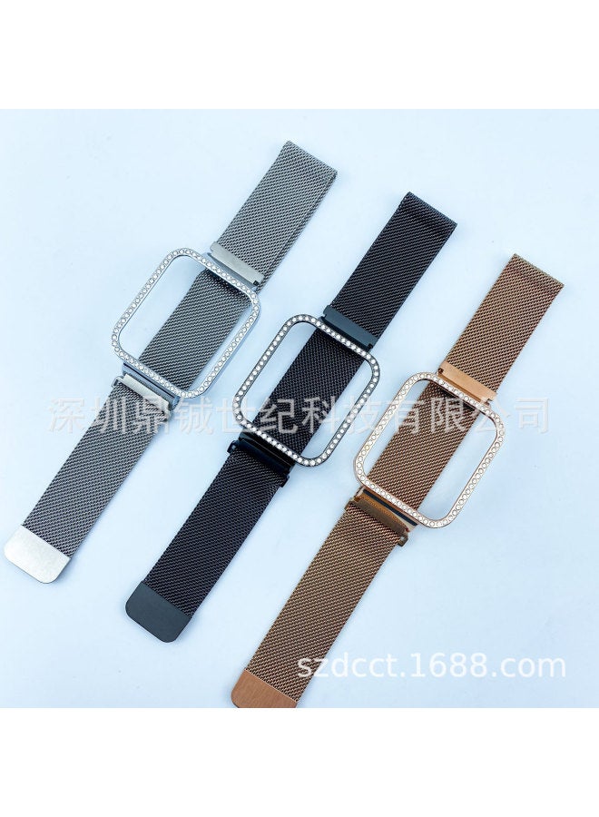 Suitable For Red Rice Watch Metal Protection Frame Diamond-inlaid Metal Strap Milan Magnetic Three-ball Steel Mesh Strap - Image 2