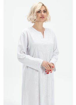 Eliş Şile Bezi Uzun Kol Şile Bezi Simli Kaftan Midi Boy Yazlık Elbise Beyaz Byz  - Image 5