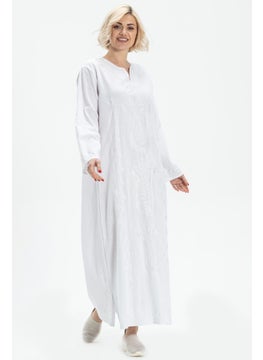 Eliş Şile Bezi Uzun Kol Şile Bezi Simli Kaftan Midi Boy Yazlık Elbise Beyaz Byz  - Image 1