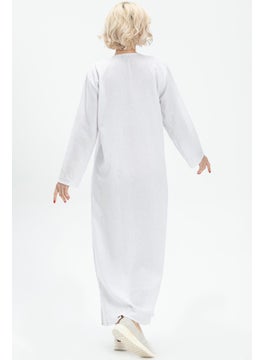 Eliş Şile Bezi Uzun Kol Şile Bezi Simli Kaftan Midi Boy Yazlık Elbise Beyaz Byz  - Image 4