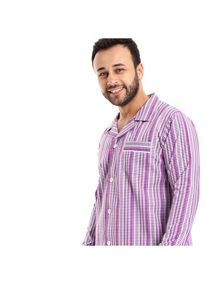 kady - كامل متقلب الأرجواني والأبيض بيجامة الرجال - Image 1