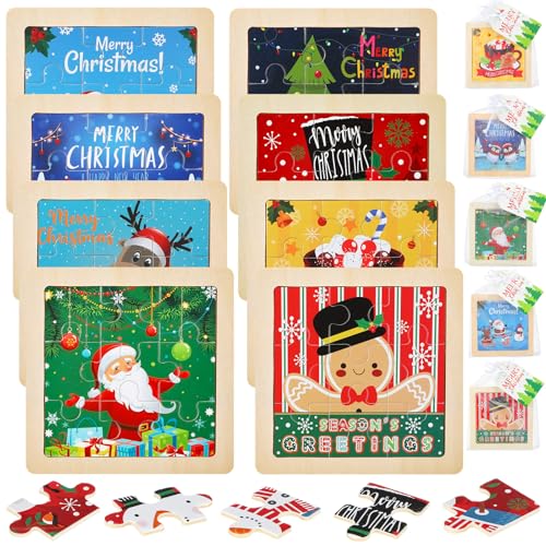 Arrowbash 24 Set Christmas Puzzles for Kids Gifts Bulk Christmas Wooden Puzzles Toddlers Snowman Tree Elk Gingerbread Man Jigsaw Toys for Party Favors Xmas Stocking Stuffers Classroom PrizesSanta - Image 1