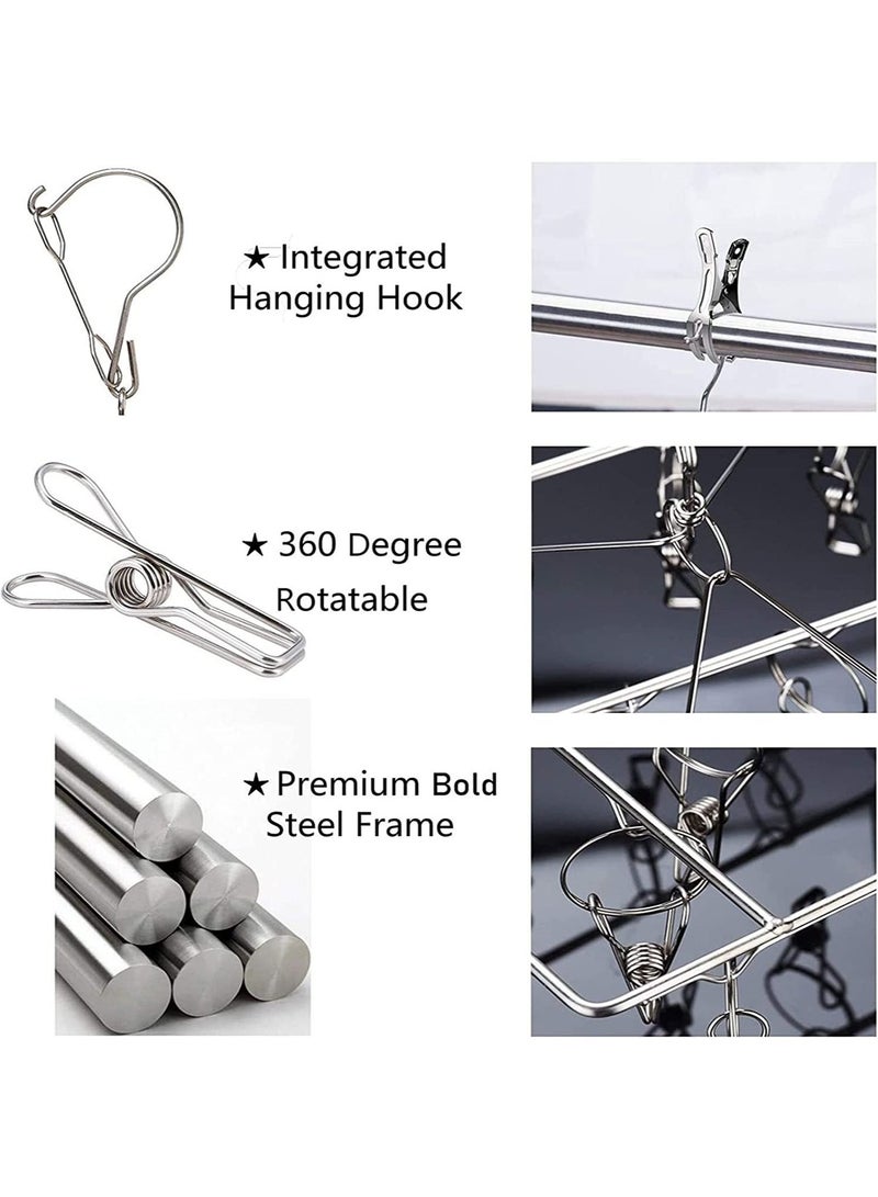 Arabest Sock Drying Rack, Stainless Steel Swivel Hooks Windproof Clothes Rack with 36 Clips Folding Underwear Drying Rack for Drying Socks, Towels, Bras, Baby Clothes, Underwear, Hats  - Image 3