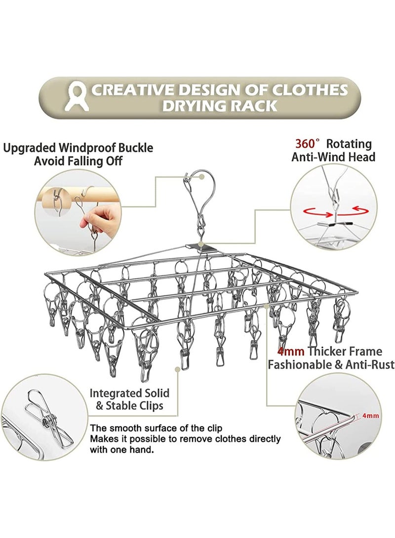 Arabest Sock Drying Rack, Stainless Steel Swivel Hooks Windproof Clothes Rack with 36 Clips Folding Underwear Drying Rack for Drying Socks, Towels, Bras, Baby Clothes, Underwear, Hats  - Image 4