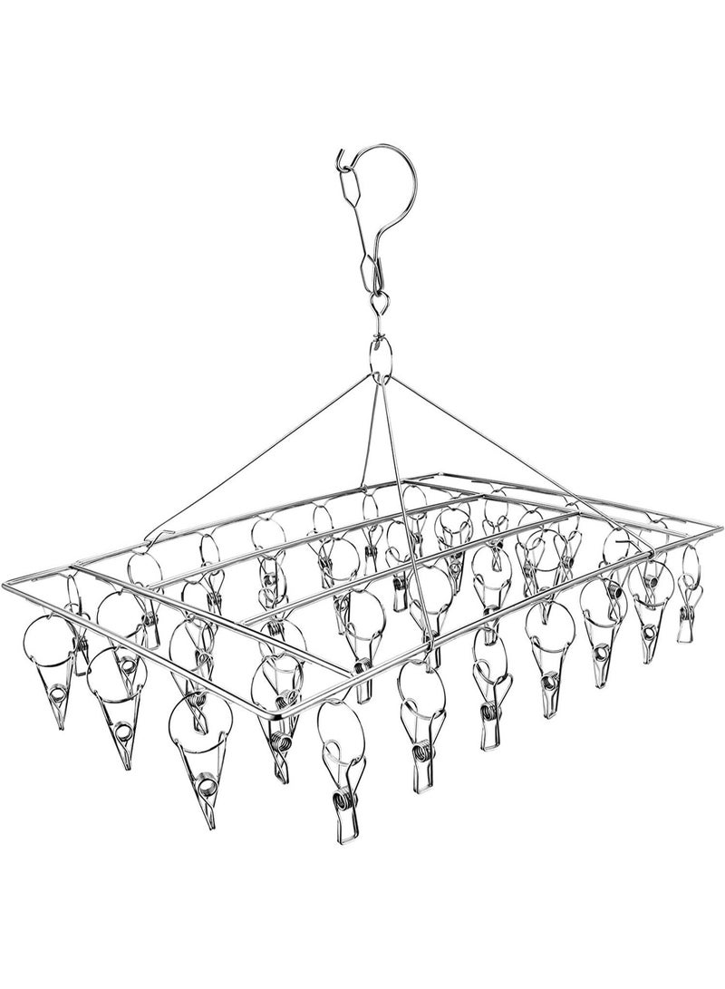 Arabest Sock Drying Rack, Stainless Steel Swivel Hooks Windproof Clothes Rack with 36 Clips Folding Underwear Drying Rack for Drying Socks, Towels, Bras, Baby Clothes, Underwear, Hats  - Image 1