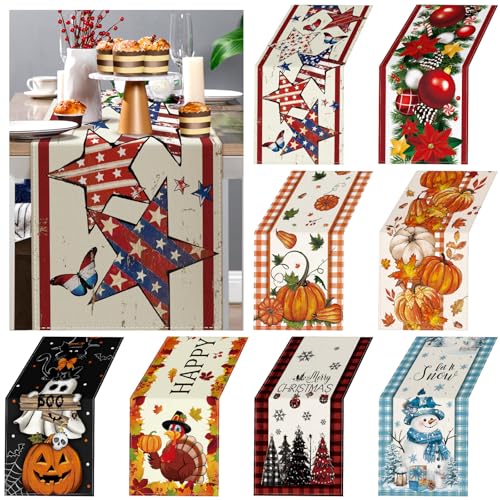 LemonRoad 8 Pcs Holiday Table Runner Seasonal Patriotic Table Decor 72 Inches 4th of July Tabletop Runner Set Decorations for Kitchen Home Dining Room Party Supplies - Image 1