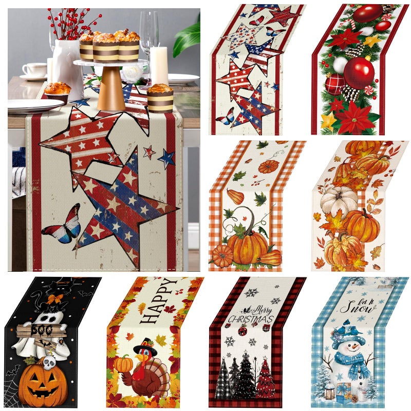 LemonRoad 8 Pcs Holiday Table Runner Seasonal Patriotic Table Decor 72 Inches 4th of July Tabletop Runner Set Decorations for Kitchen Home Dining Room Party Supplies - Image 2
