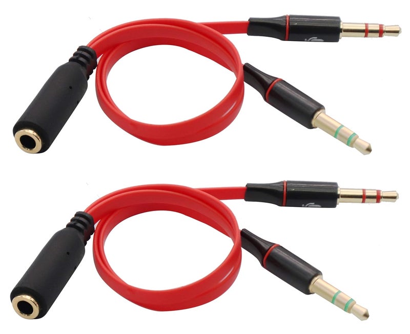 zdyCGTime 3.5mm AUX Headphone Y Splitter Cable 4-Pole 3.5mm AUX Female to 3-Pole 2x3.5mm Male Headset Mic & Stereo Audio Cable for PC Computer and Old Version Laptop Y Audio Flat Cable (20CM) (Red) - Image 1