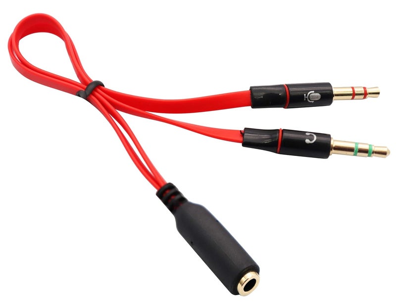zdyCGTime 3.5mm AUX Headphone Y Splitter Cable 4-Pole 3.5mm AUX Female to 3-Pole 2x3.5mm Male Headset Mic & Stereo Audio Cable for PC Computer and Old Version Laptop Y Audio Flat Cable (20CM) (Red) - Image 4