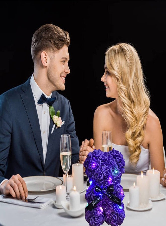 EALEBE Artificial Rose Flower Bear,Perfect Romantic Gift for Her, Valentine's Mother's Day, Christmas, Birthday,Thanksgiving Party Anniversary Girl Friend Wife with Heart-Shaped Diamond,Purple. - Image 3