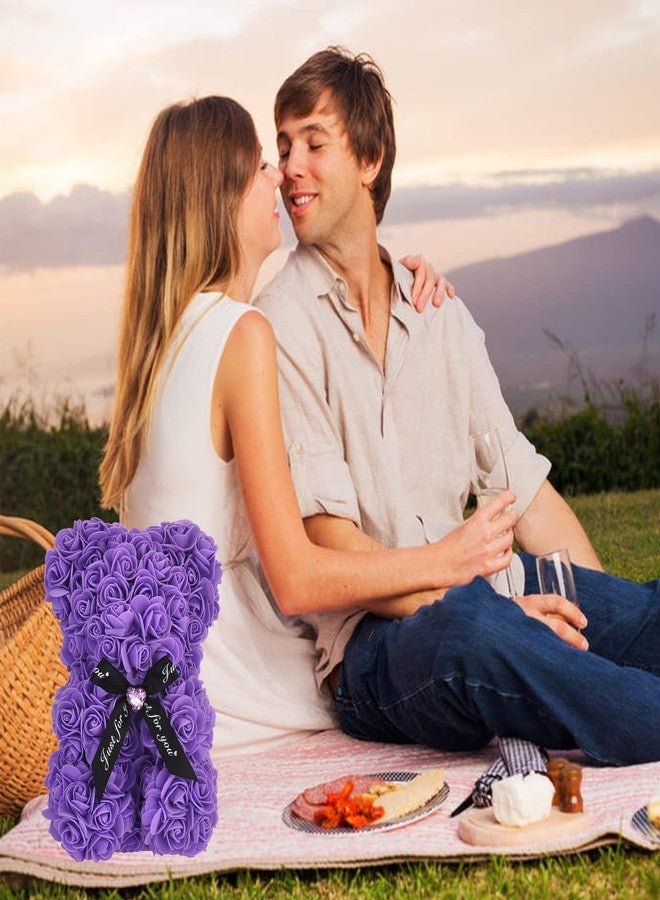 EALEBE Artificial Rose Flower Bear,Perfect Romantic Gift for Her, Valentine's Mother's Day, Christmas, Birthday,Thanksgiving Party Anniversary Girl Friend Wife with Heart-Shaped Diamond,Purple. - Image 4