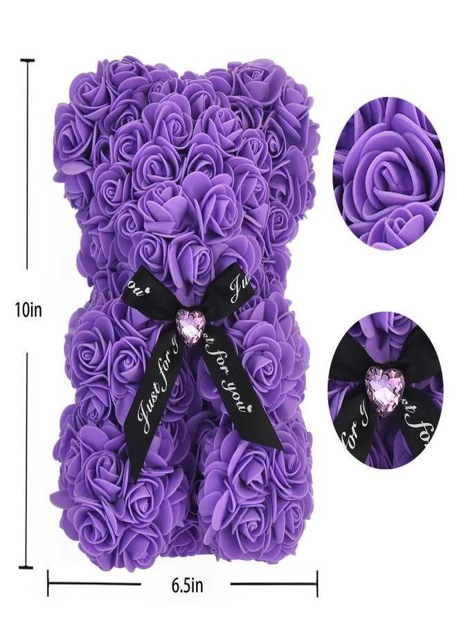 EALEBE Artificial Rose Flower Bear,Perfect Romantic Gift for Her, Valentine's Mother's Day, Christmas, Birthday,Thanksgiving Party Anniversary Girl Friend Wife with Heart-Shaped Diamond,Purple. - Image 2