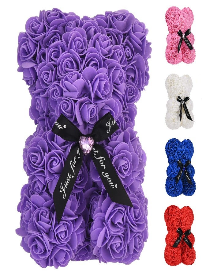 EALEBE Artificial Rose Flower Bear,Perfect Romantic Gift for Her, Valentine's Mother's Day, Christmas, Birthday,Thanksgiving Party Anniversary Girl Friend Wife with Heart-Shaped Diamond,Purple. - Image 1