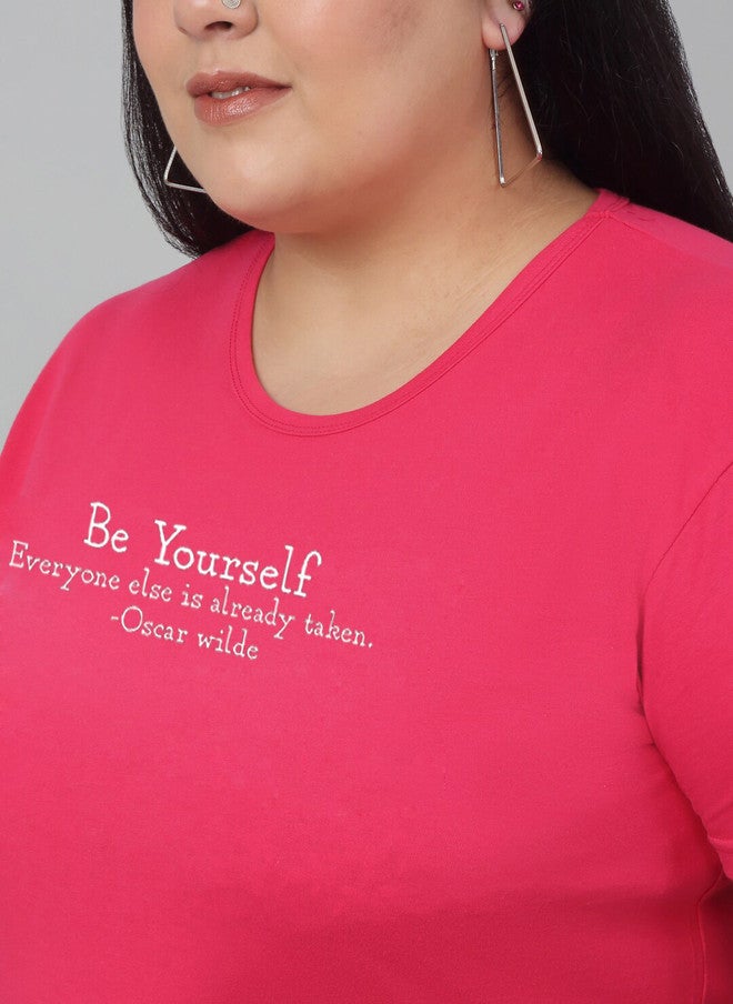 Trend Level Plus Size Typography Printed Pure Cotton T-shirt - Image 2
