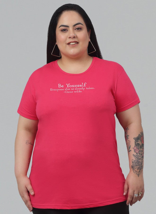 Trend Level Plus Size Typography Printed Pure Cotton T-shirt - Image 1