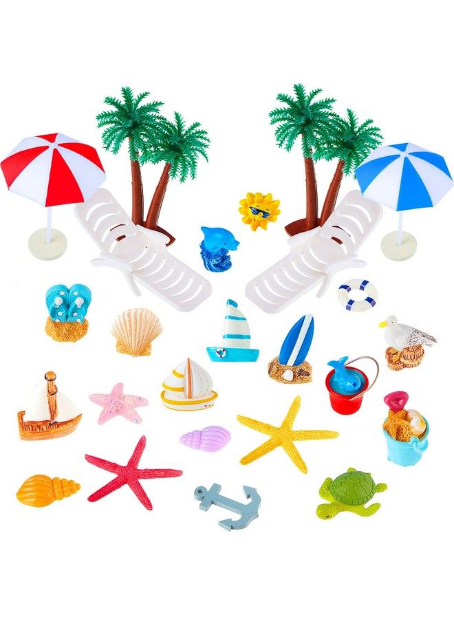 Skylety 24 Pieces Hawaiian Beach Cake Decoration Green Palm Tree Cake Toppers Summer Beach Chair Umbrella Cake Toppers For Hawaiian Beach Theme Birthday Wedding Baby Shower Party Supplies - Image 3