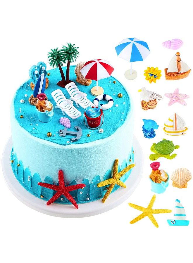 Skylety 24 Pieces Hawaiian Beach Cake Decoration Green Palm Tree Cake Toppers Summer Beach Chair Umbrella Cake Toppers For Hawaiian Beach Theme Birthday Wedding Baby Shower Party Supplies - Image 2