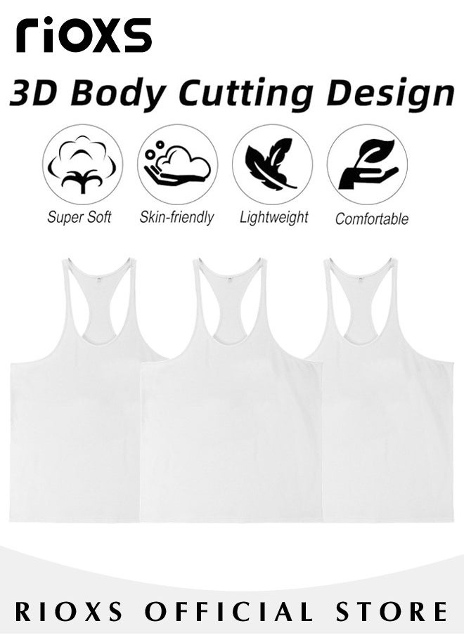 RIOXS - Men's 3 Pack Workout Gym Tank Tops Running Bodybuilding Training Sleeveless T-Shirt Spaghetti Strap Muscle Underwear Vest - Image 1
