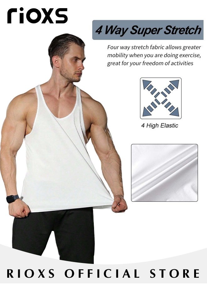 RIOXS - Men's 3 Pack Workout Gym Tank Tops Running Bodybuilding Training Sleeveless T-Shirt Spaghetti Strap Muscle Underwear Vest - Image 1