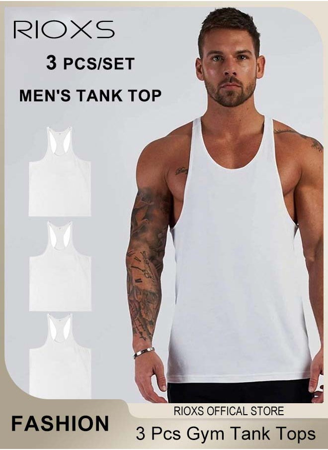 RIOXS - Men's 3 Pack Workout Gym Tank Tops Running Bodybuilding Training Sleeveless T-Shirt Spaghetti Strap Muscle Underwear Vest - Image 1