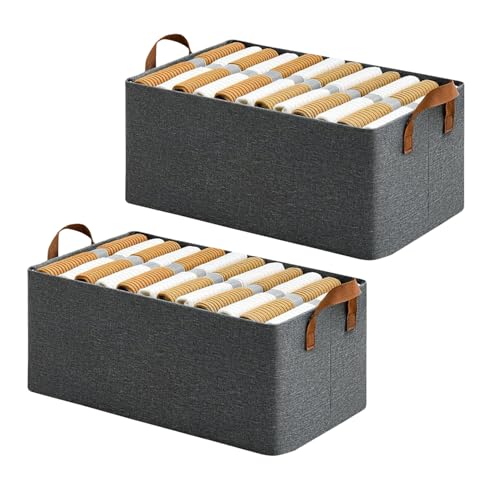 SITTELLA® Pack of 2 Foldable Wardrobe Organizer with Durable Handle, Stuff Storage Box Closet Drawer Organizers for Clothes, Toys, Blanket etc. (Grey) - Image 1
