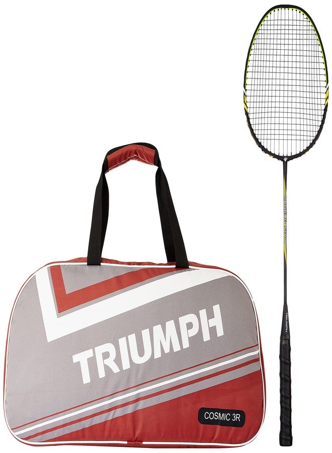 ترايامف مضرب تنس الريشة Triumph Legend-5000 قطعة واحدة خفيف الوزن مع حقيبة Cosmic-6R ذات قسمين، رمادي/أحمر - Image 1