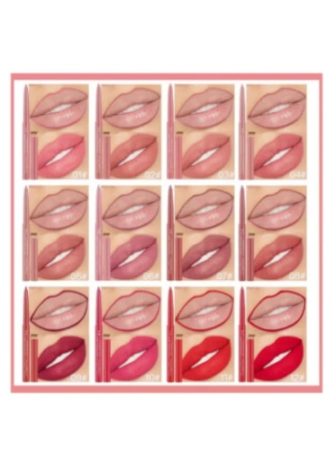 Dragon Ranee 12-Color Matte Lipstick and Lip Liner Set | All-in-One Waterproof Velvet Nude Lip Makeup Kit | Long-Lasting, Smudge-Proof Matte Lip Gloss with Retractable Lip Liner for Women - Image 2