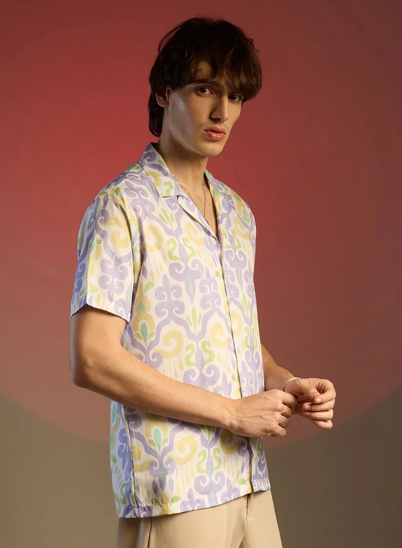 كامبوس سوترا Men's Lilac & Pale Yellow Ethnic Shirt