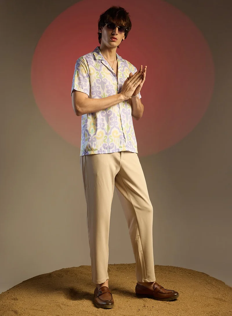 كامبوس سوترا Men's Lilac & Pale Yellow Ethnic Shirt