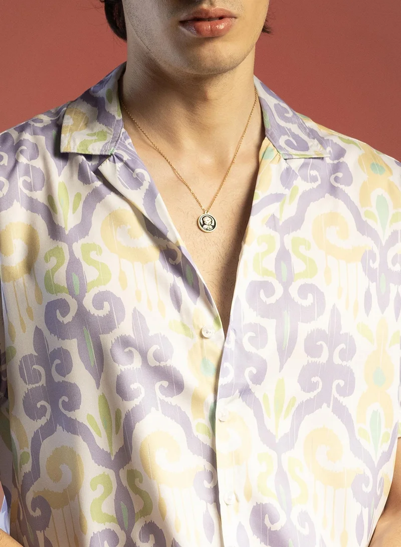 كامبوس سوترا Men's Lilac & Pale Yellow Ethnic Shirt