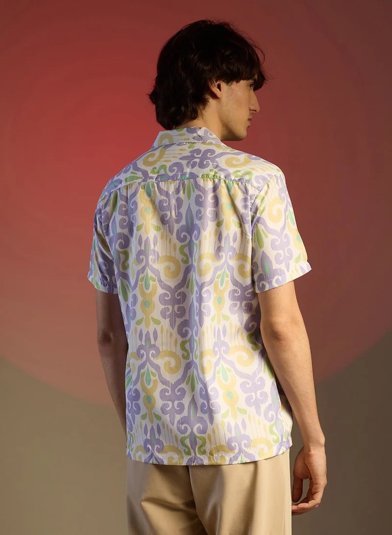 كامبوس سوترا Men's Lilac & Pale Yellow Ethnic Shirt