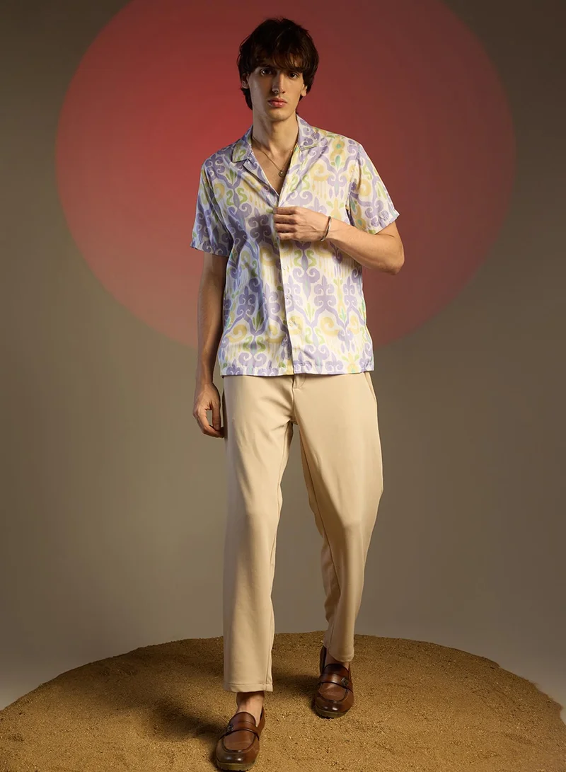كامبوس سوترا Men's Lilac & Pale Yellow Ethnic Shirt