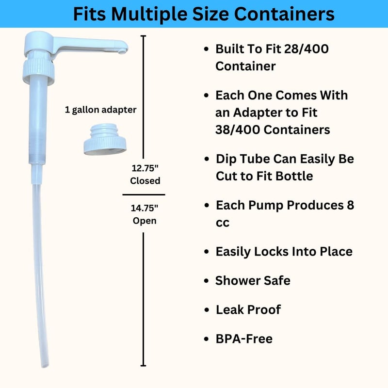 Serious Soil Dual Fitting Pump Dispenser for Gallon Jugs and Smaller Bottles (8cc Each Pump/Fits 28-400 and 38-400) Leak Proof for Household and Commercial Use, Plastic Pump for 1 Gallon Jug - BPA Free (2-Pack) - Image 2